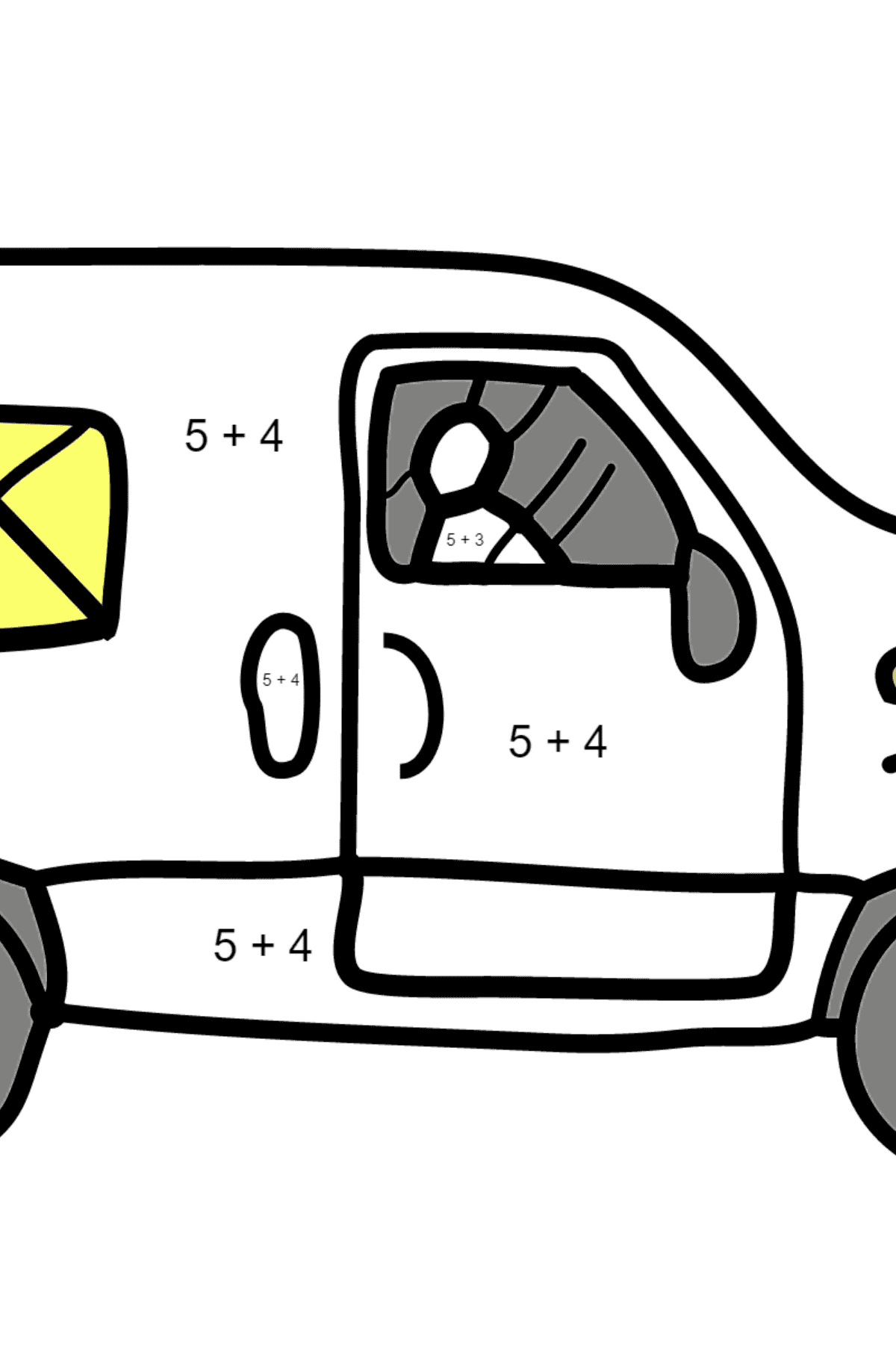 Coloring Page - A Car is Carrying Mail - Math Coloring - Addition for Children