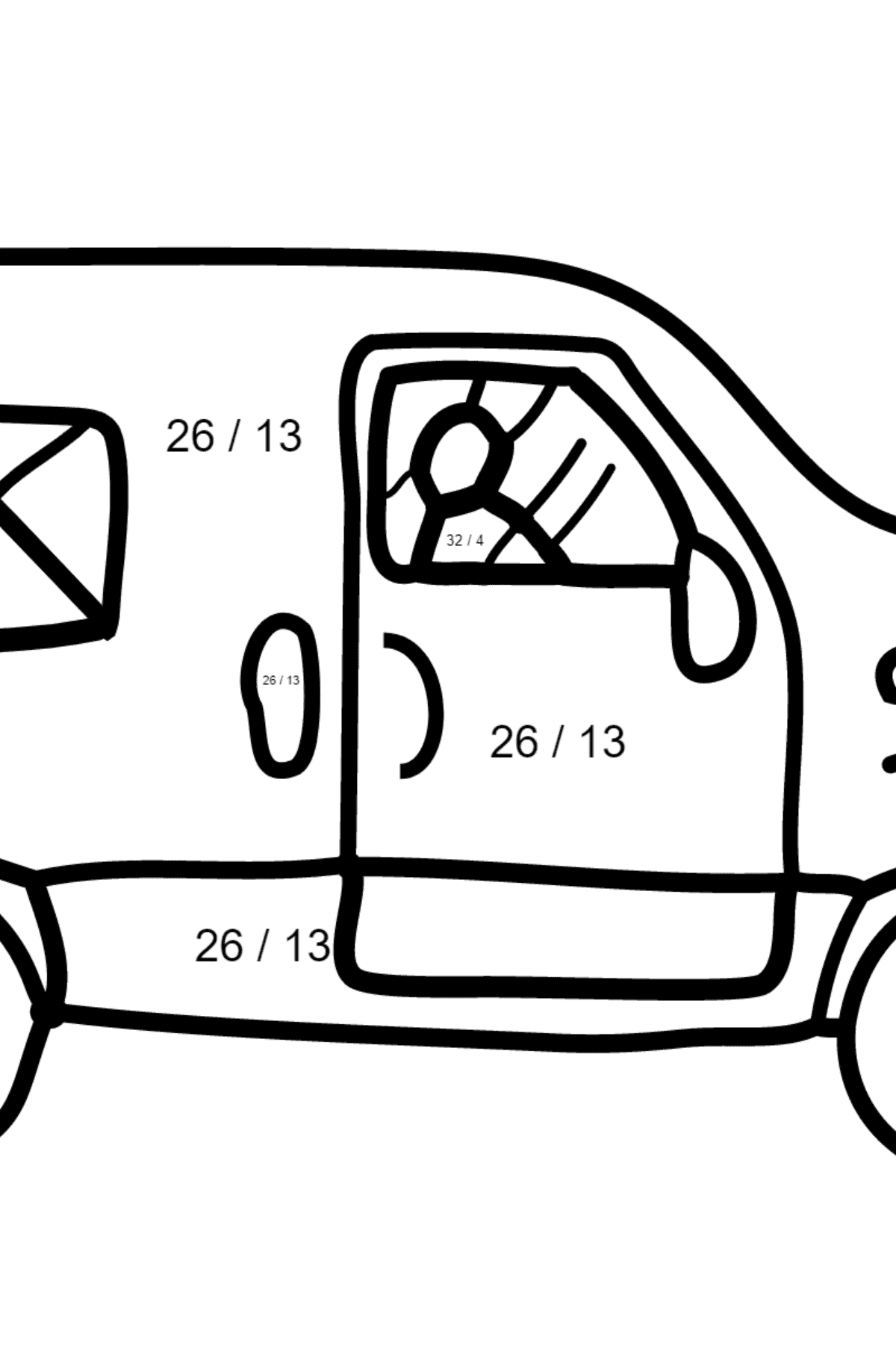 Coloring Page - A Car is Carrying Mail - Math Coloring - Division for Kids