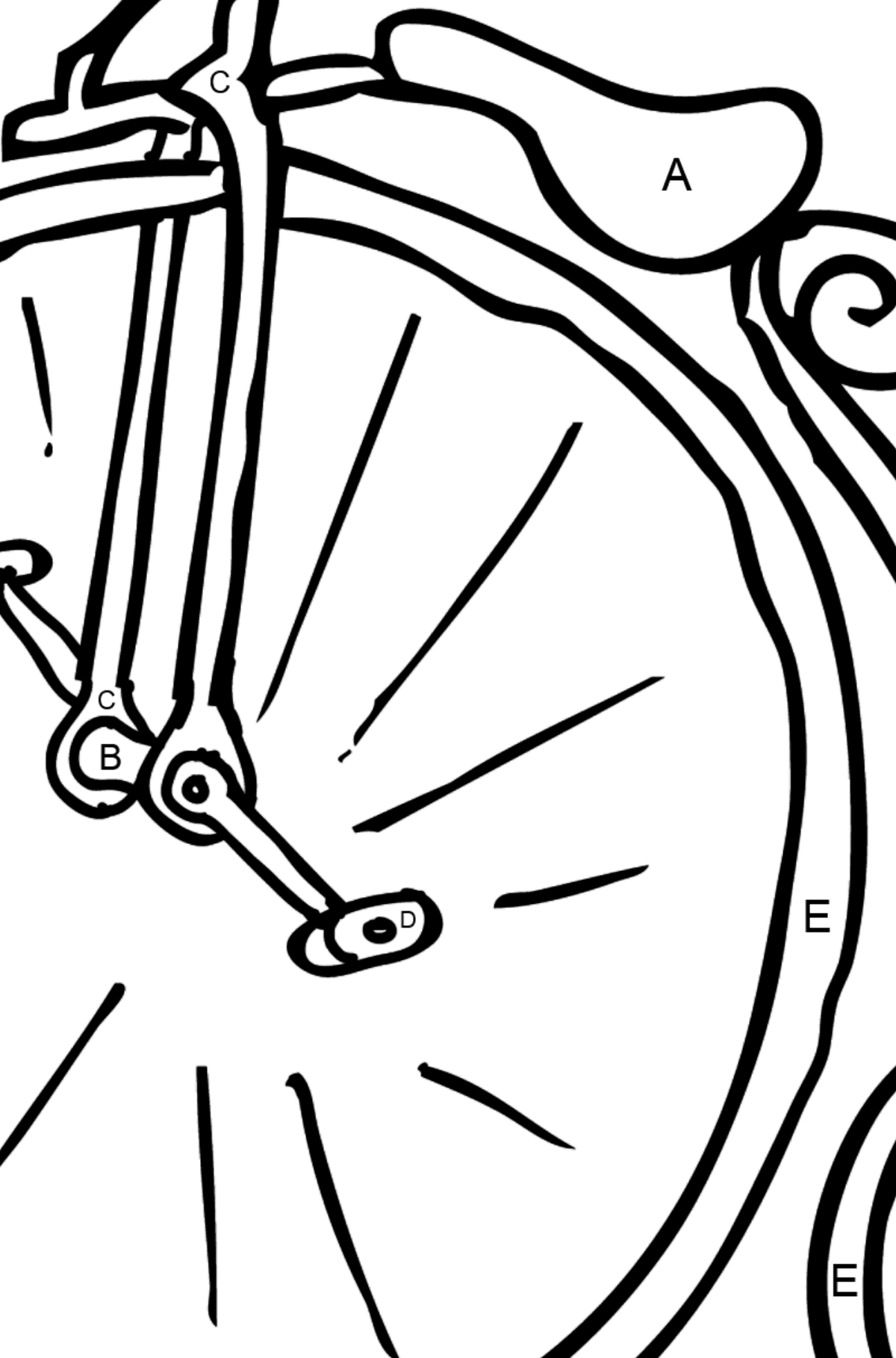 Coloring Page - A High-Wheel Cycle – Unicycle - Coloring by Letters for Kids