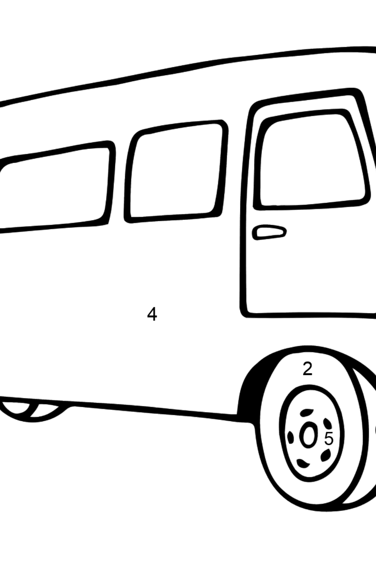 Tegning til fargelegging fin buss - Fargelegge etter numre for barn