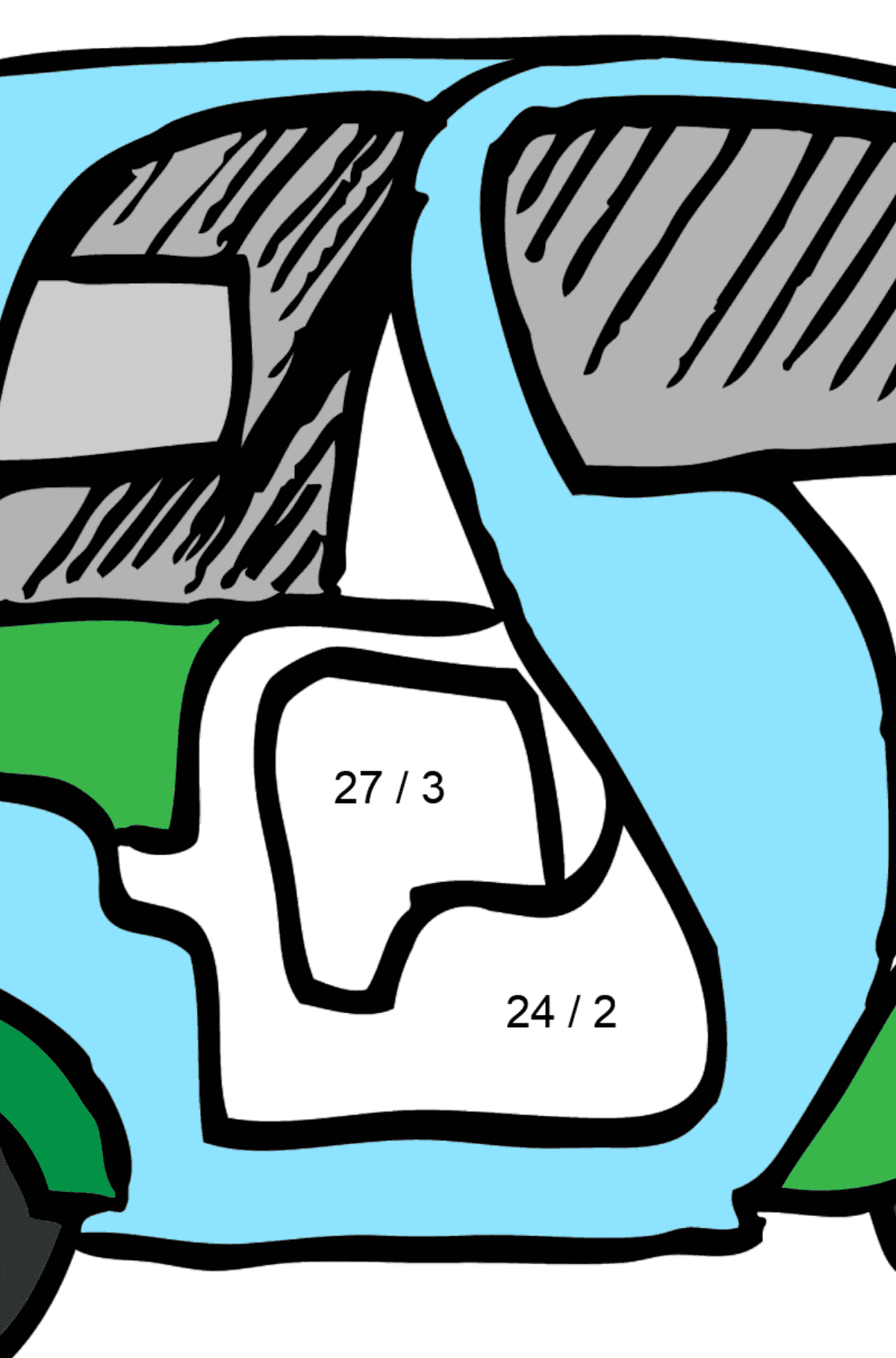 Coloring Page - A Moped is Carrying Mail - Math Coloring - Division for Kids