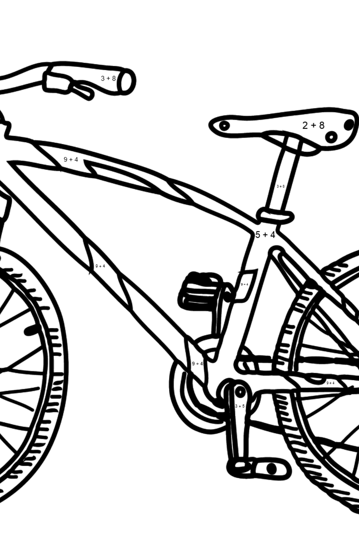 Coloriage - Un vélo de sport - Mathe Ausmalbilder - Addition für Kinder