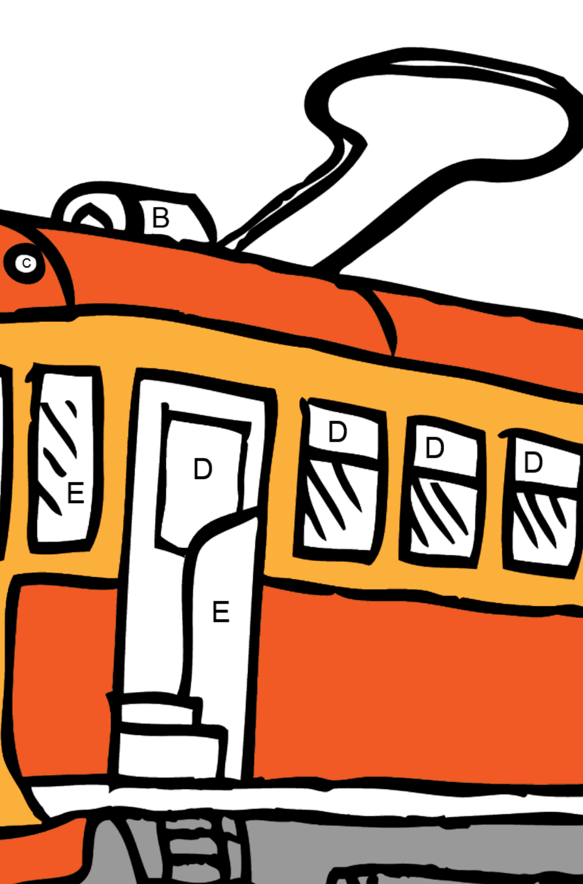 Coloriage - Un tramway qui s'ennuie - Coloriage par Lettres pour les Enfants