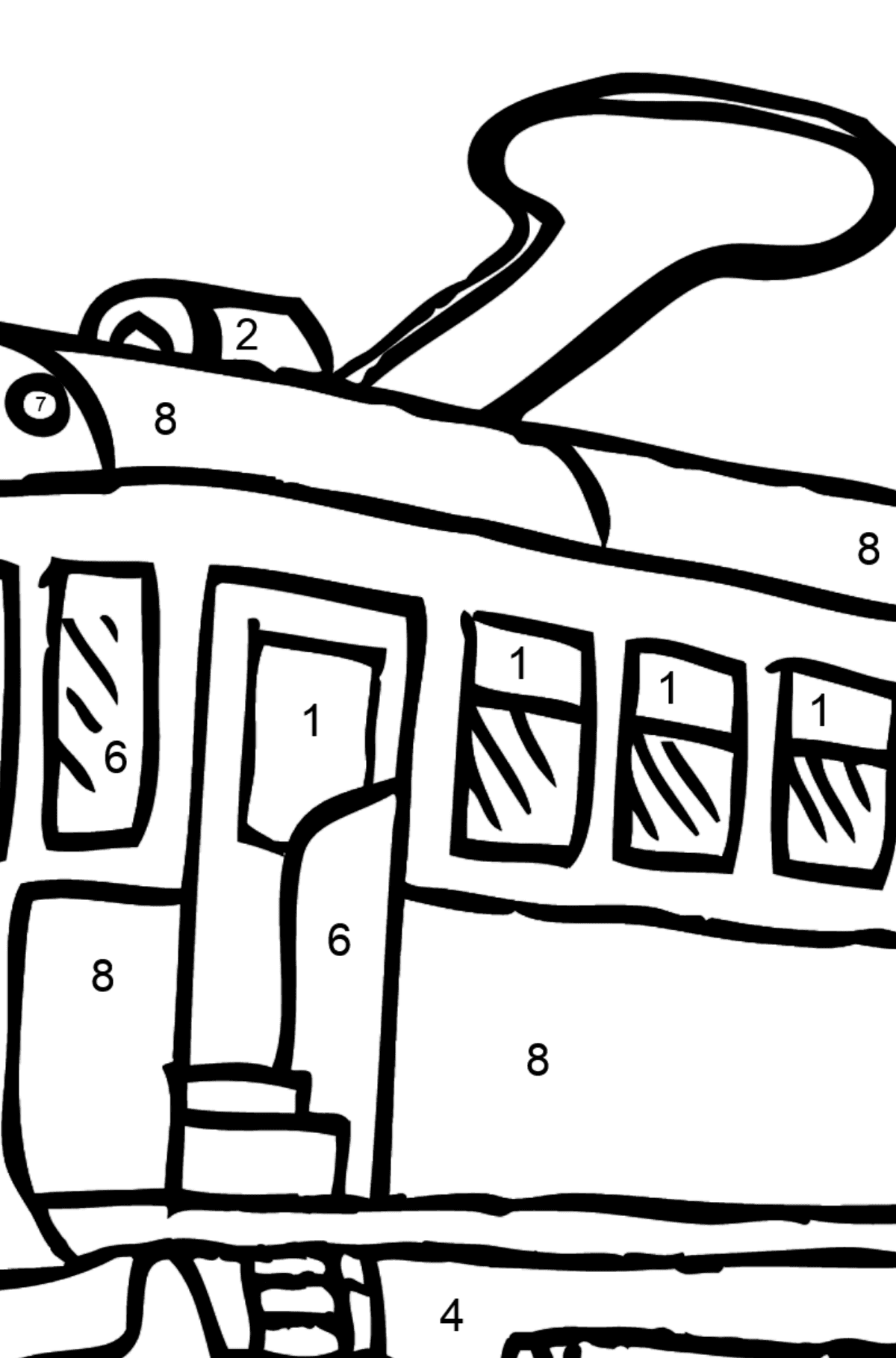 Desen de colorat poză simplă - tramvai - Desen de colorat după Număr pentru copii