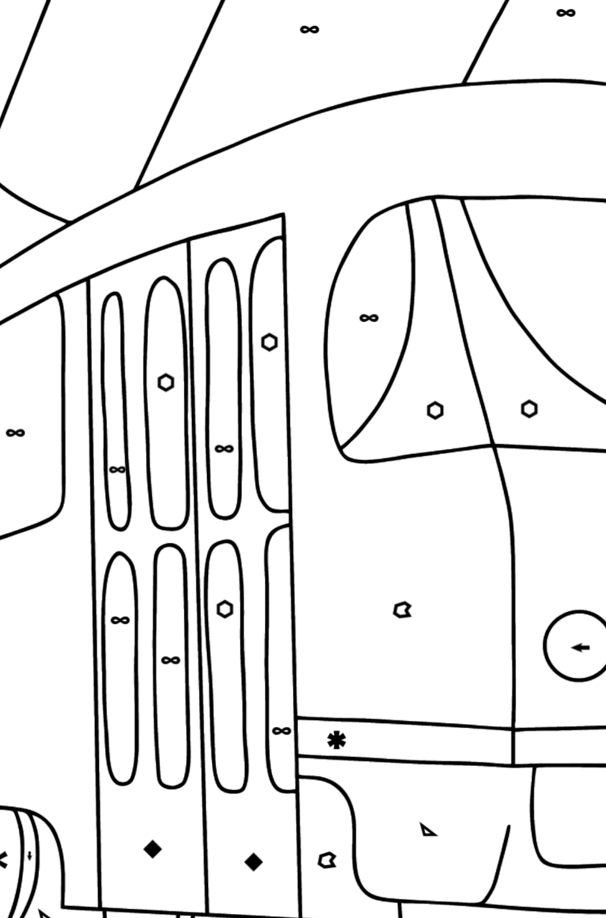 Desen de colorat tramvai - Desen de colorat după Simbol și Forme Geometrice pentru copii