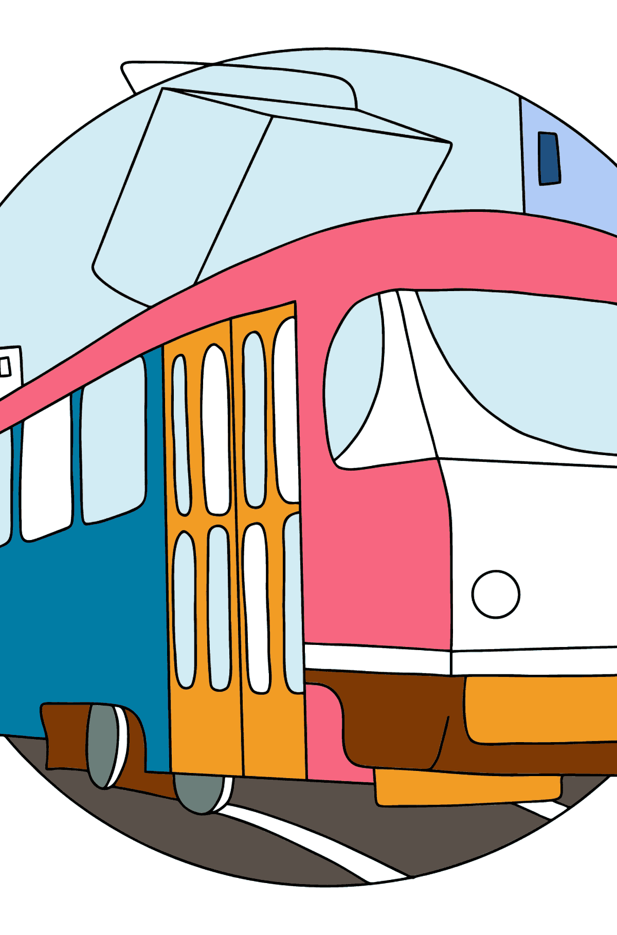 Ausmalbild - Eine Straßenbahn macht eine Pause - Malvorlagen für Kinder