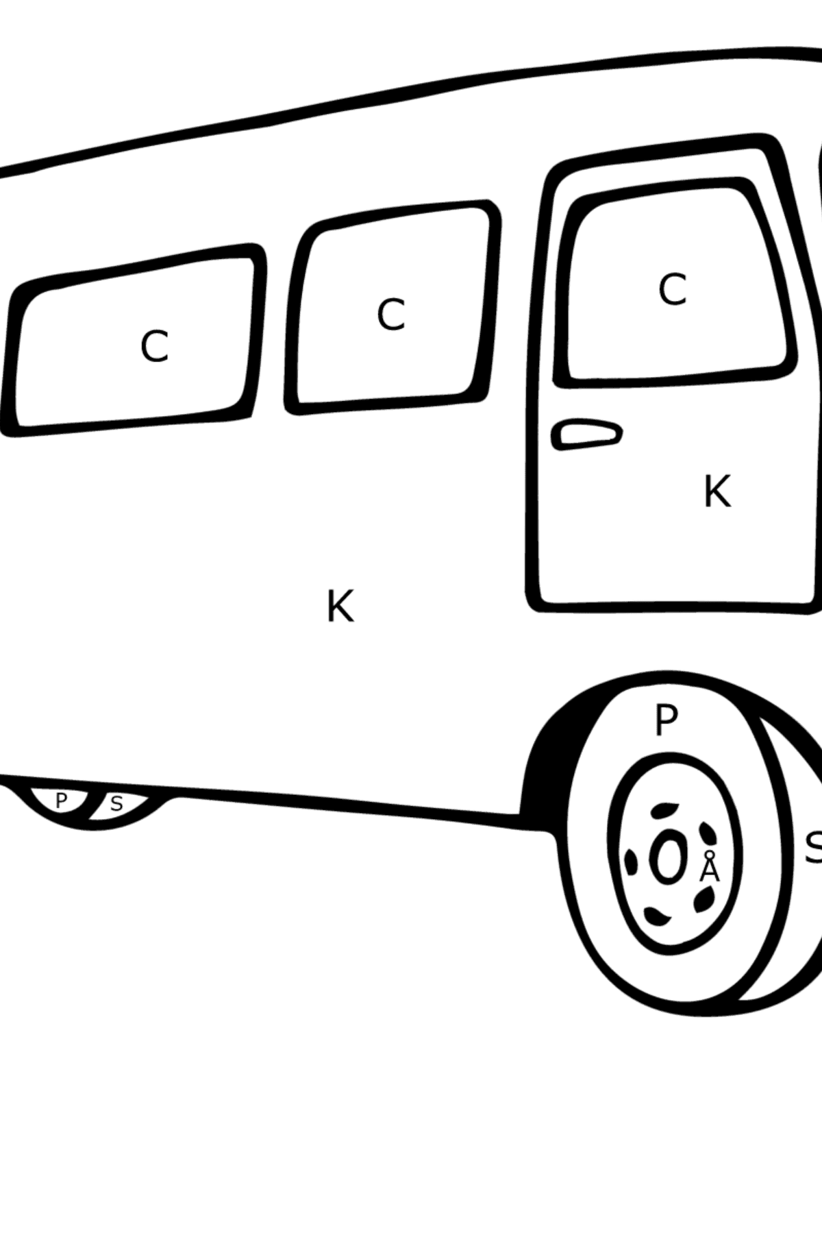 Tegning til fargelegging busspassasjer - Fargelegge etter bokstaver for barn