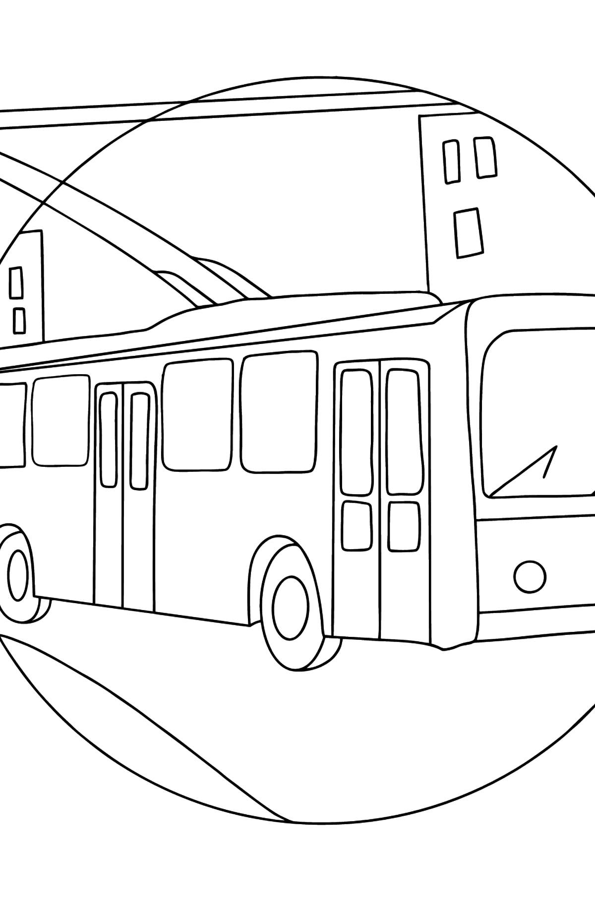 Ausmalbild - Ein Trolleybus fährt durch die Stadt - Malvorlagen für Kinder