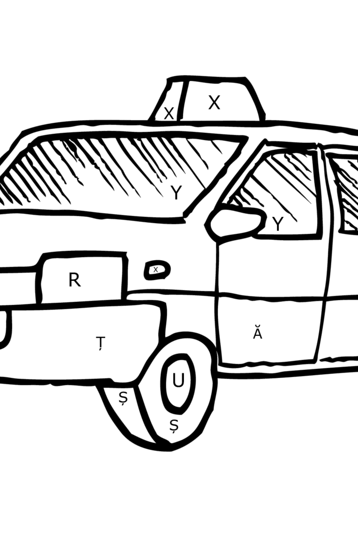 Desen de colorat taxi - Desen de colorat după Literă pentru copii