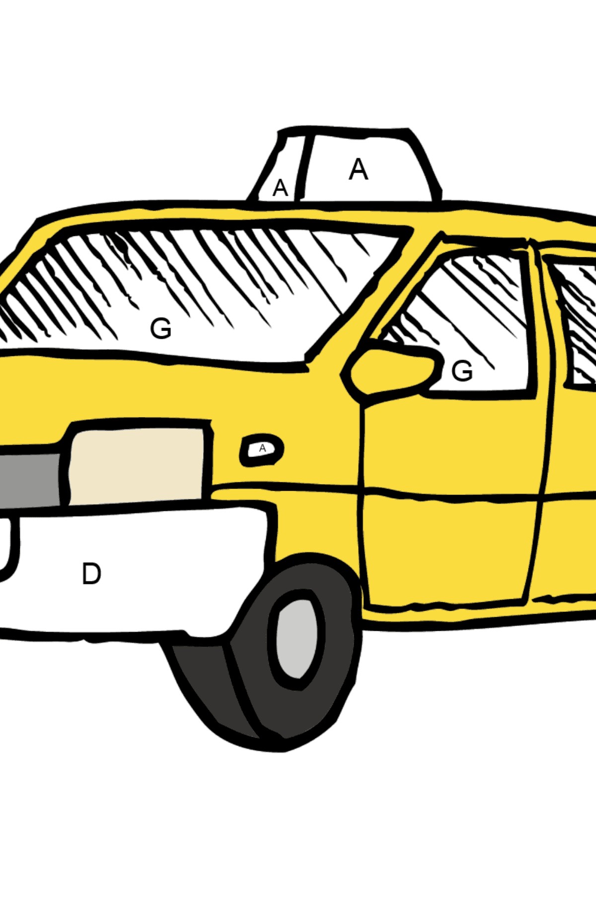 Coloriage - Un taxi jaune - Coloriage par Lettres pour les Enfants