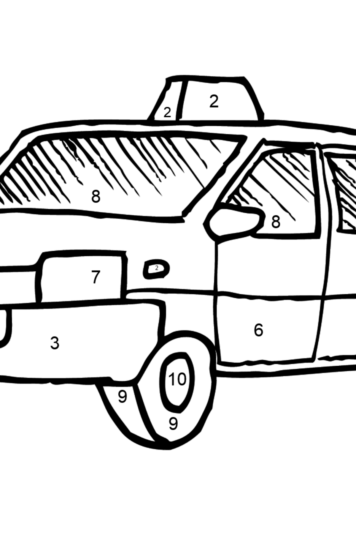Desen de colorat taxi - Desen de colorat după Număr pentru copii
