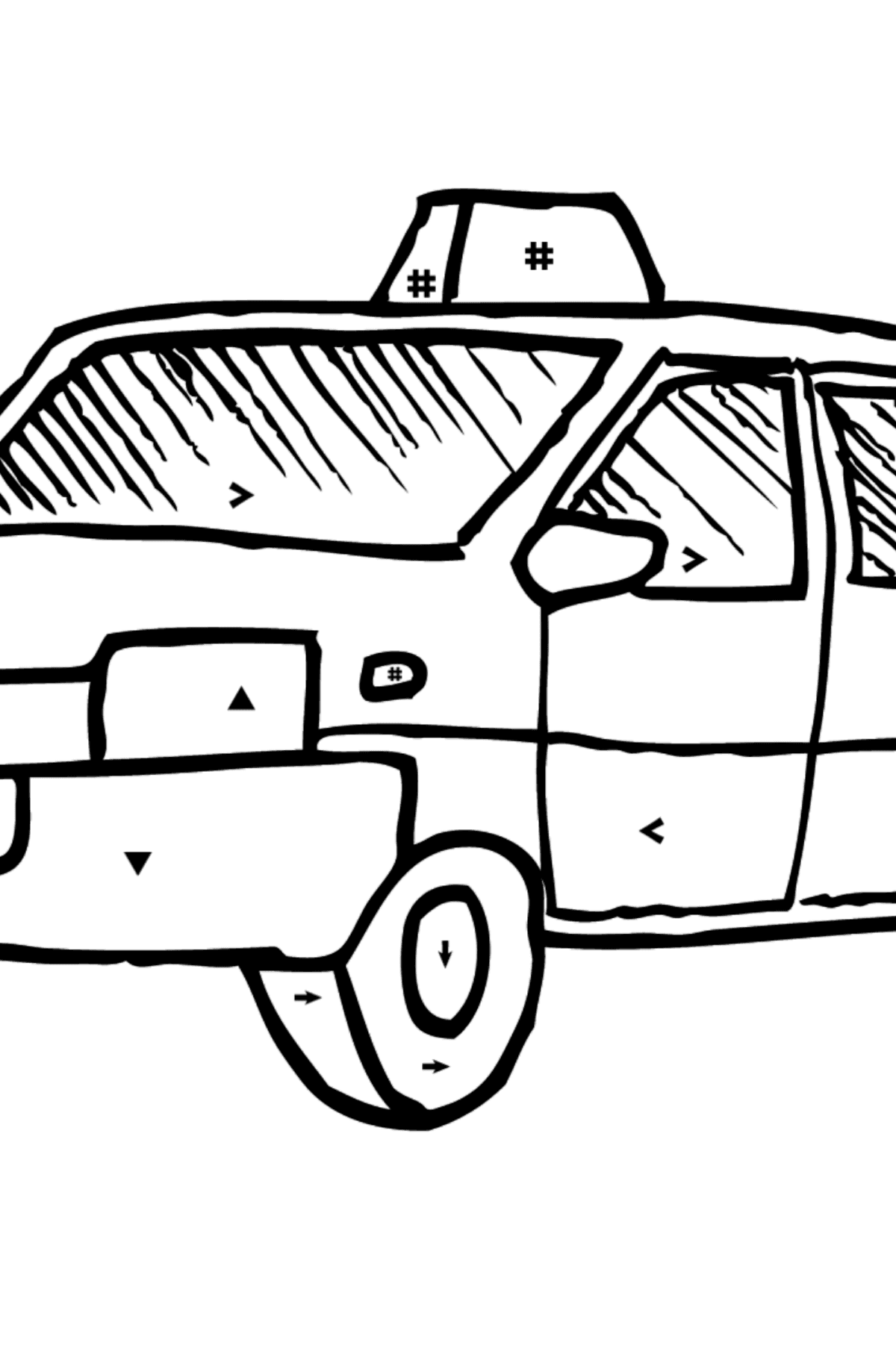 Coloring Page - A Yellow Taxi - Coloring by Symbols for Kids