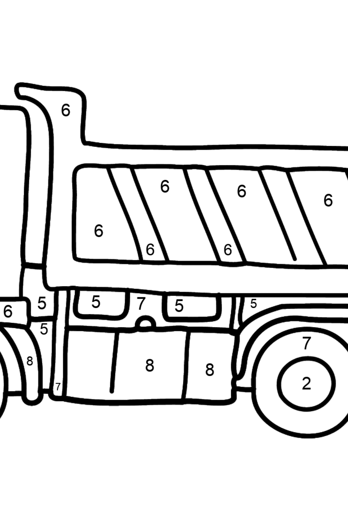 Desen de colorat camion de gunoi - Desen de colorat după Număr pentru copii