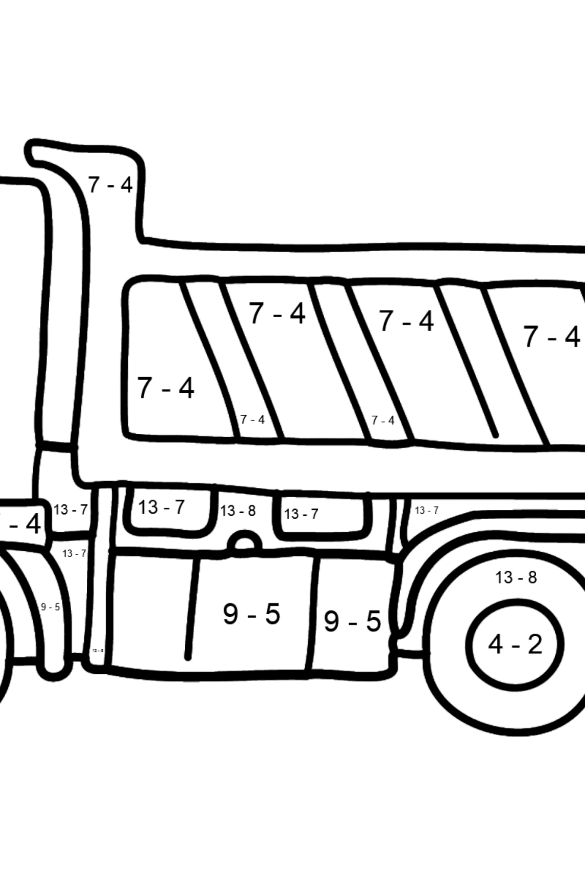 Dibujo para Colorear - Un Camión - Colorear con Matemáticas - Restas para Niños