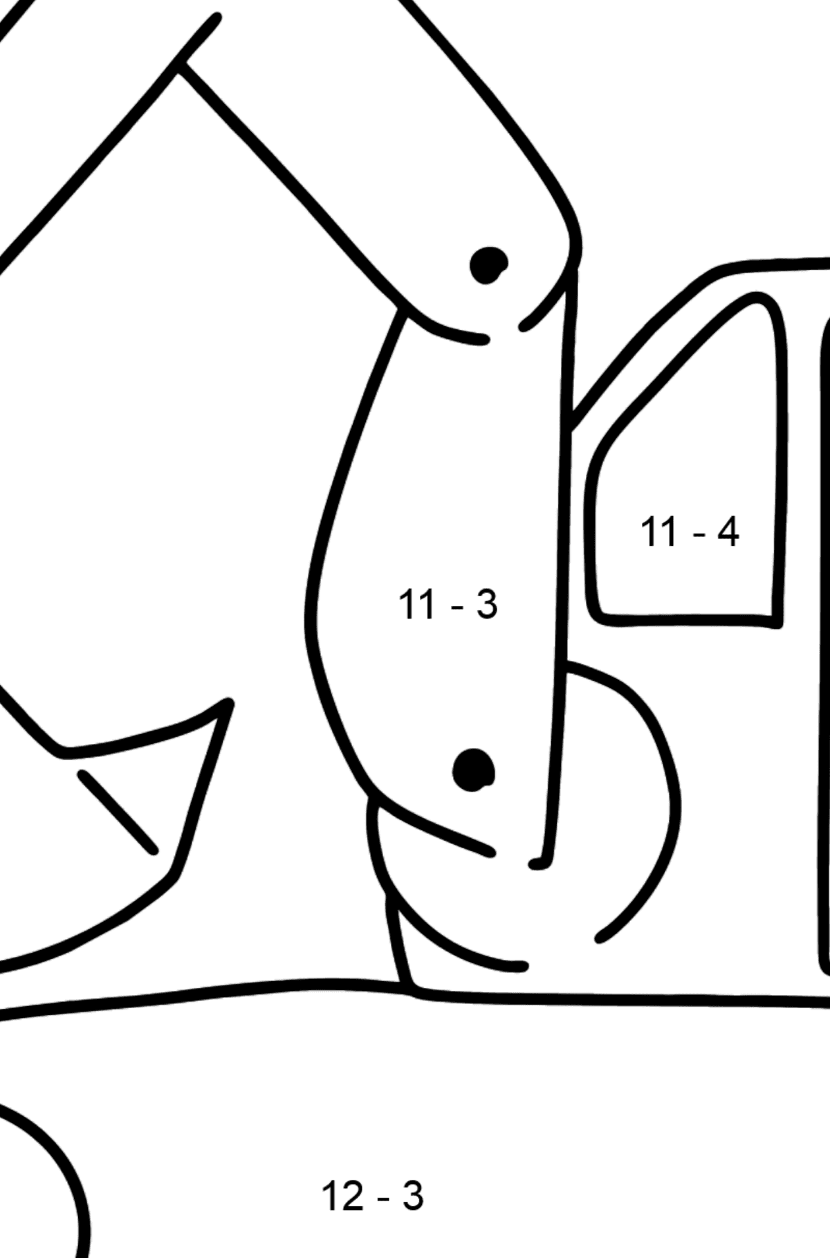 Tractor excavator coloring pages for kids - Math Coloring - Subtraction for Kids