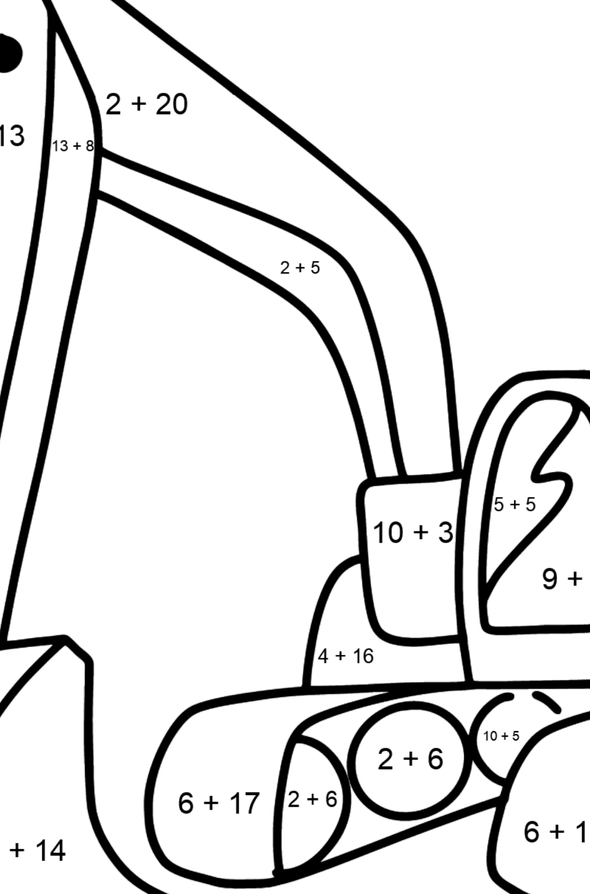 Tractor Excavator coloring page - Math Coloring - Addition for Kids