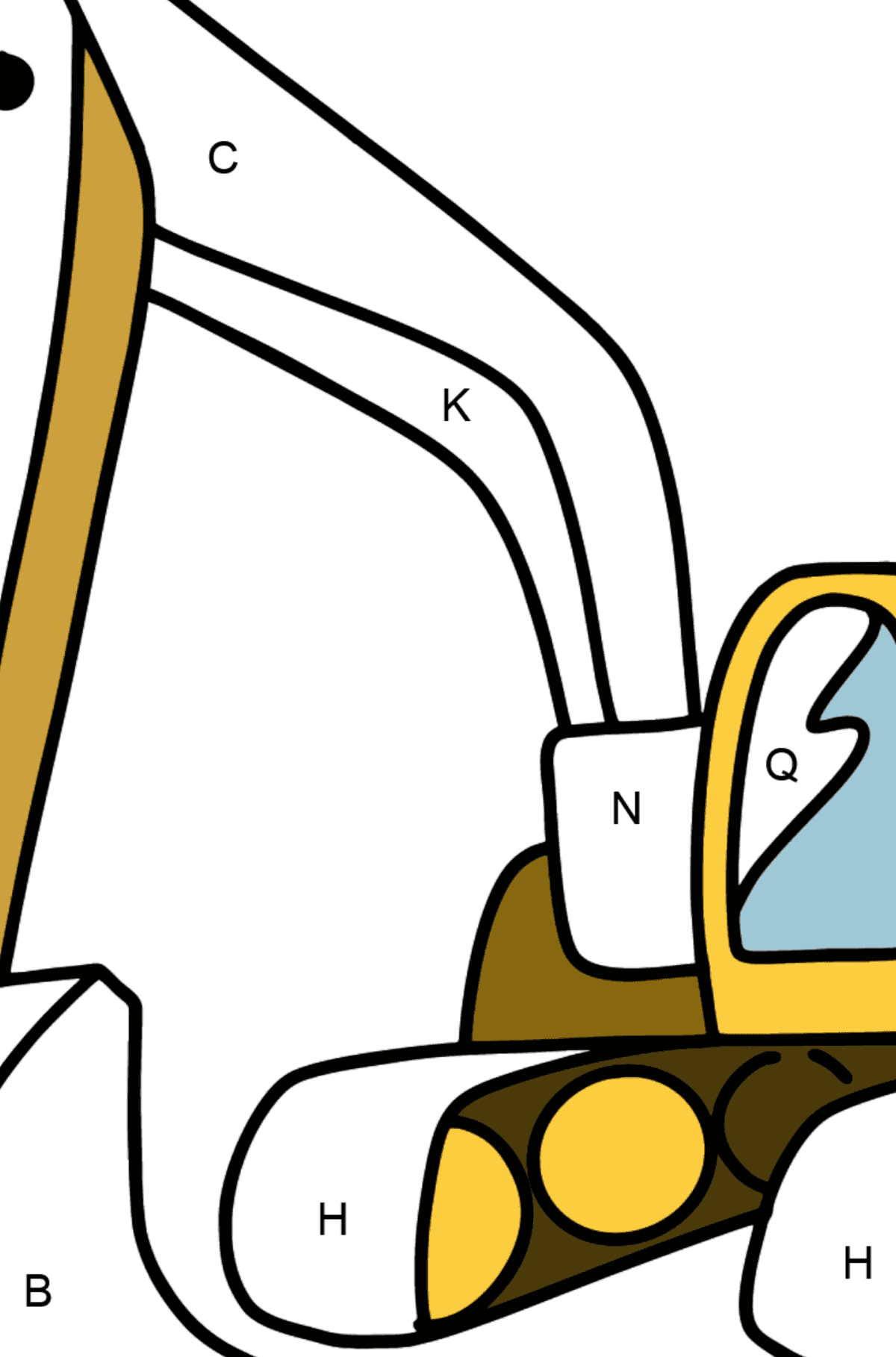 Tractor Excavator coloring page - Coloring by Letters for Kids