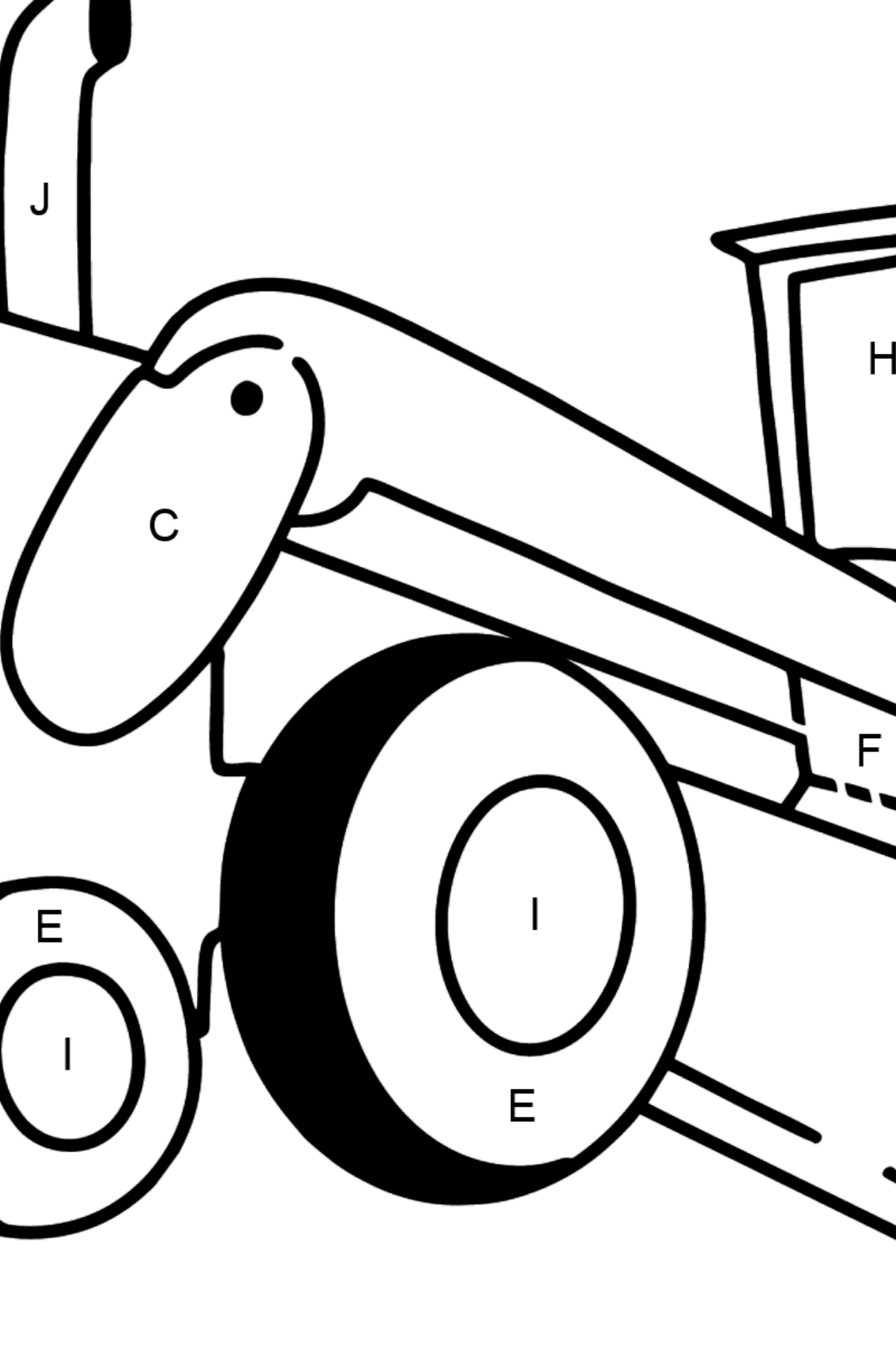 Dibujo de Tractor nivelador para colorear - Colorear por Letras para Niños