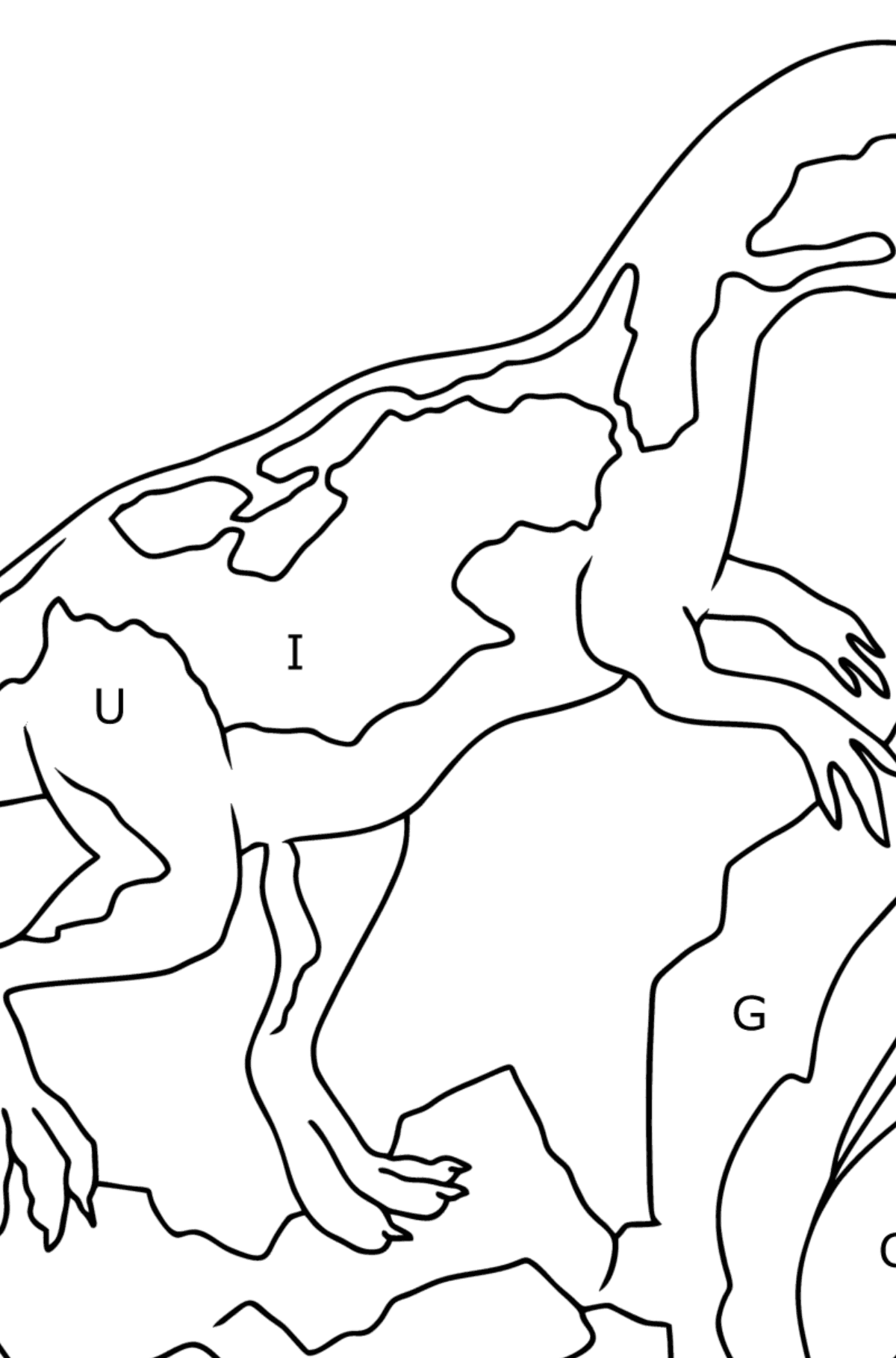Tegning til fargelegging Jurassic Dinosaur (enkelt) - Fargelegge etter bokstaver for barn