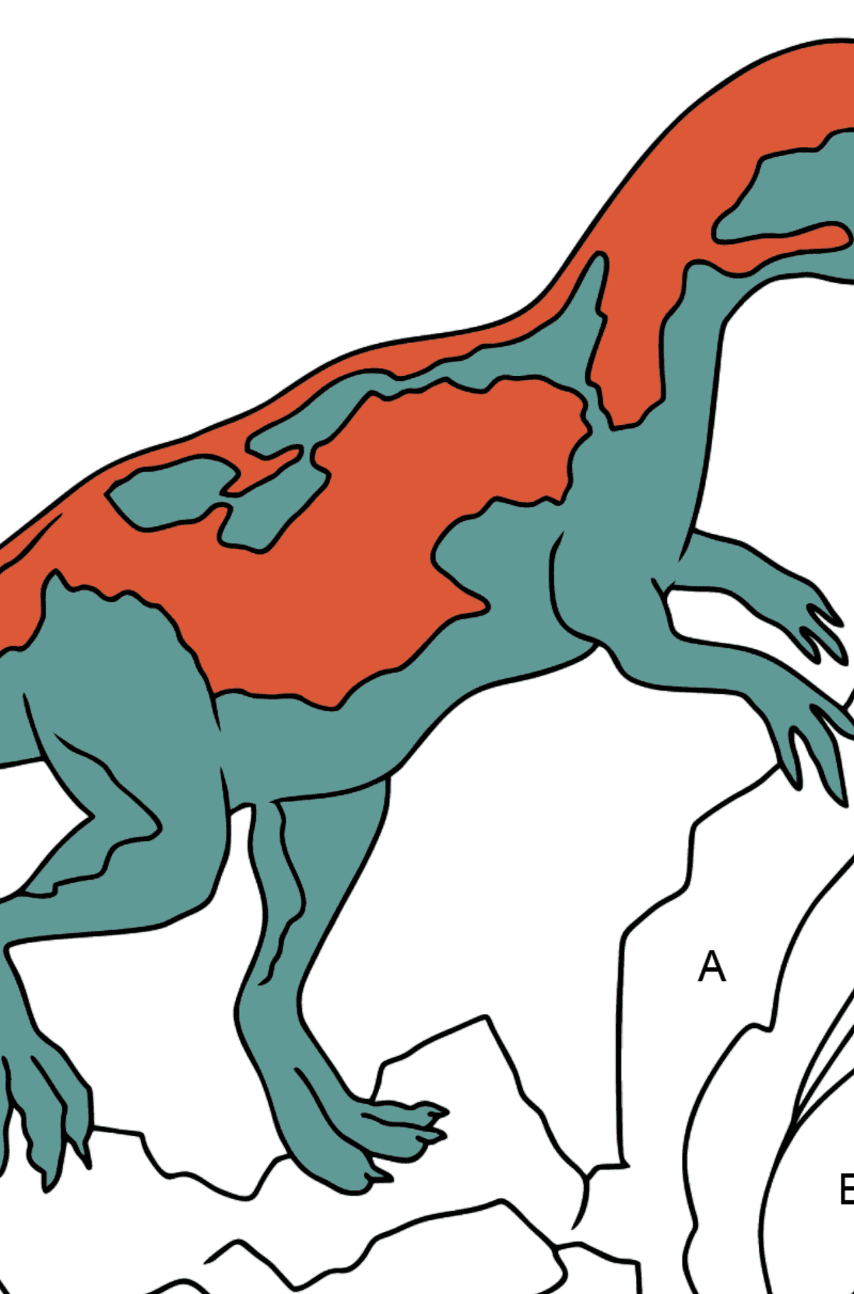 Coloring Page - A Dinosaur is Looking for Food - Coloring by Letters for Kids