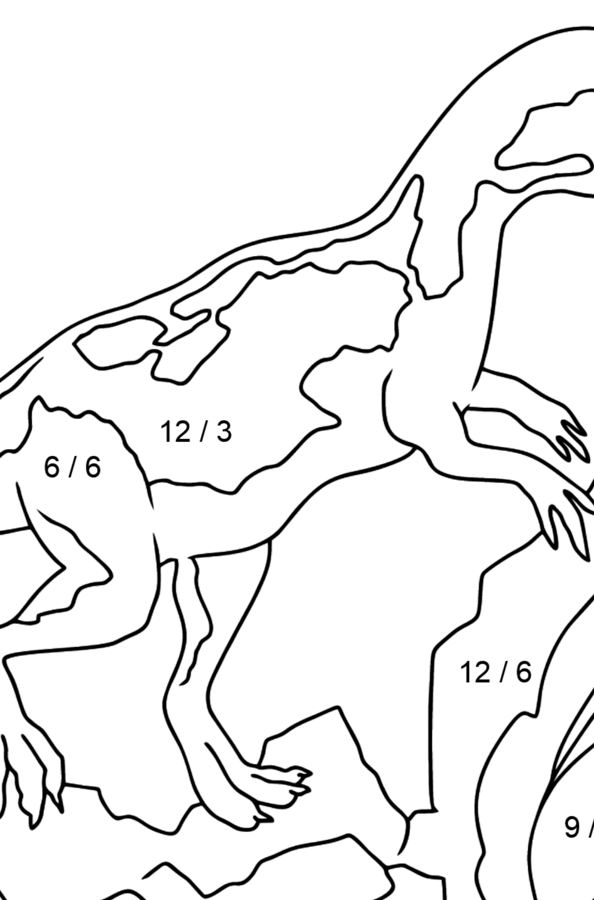 Coloring Page - A Dinosaur is Looking for Food - Math Coloring - Division for Kids