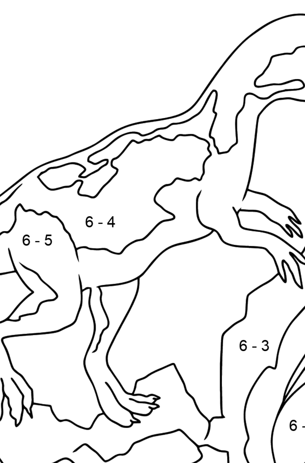 Coloring Page - A Dinosaur is Looking for Food - Math Coloring - Subtraction for Kids
