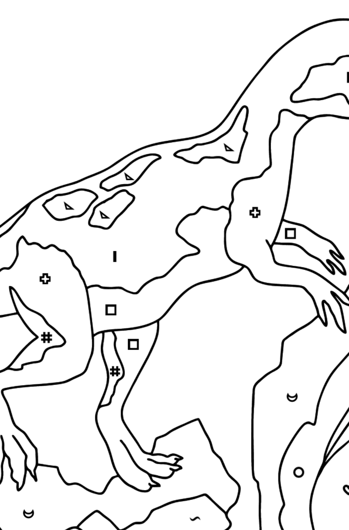 Desenho para colorir de Dinossauro Jurássico (difícil) - Colorir por Símbolos para Crianças