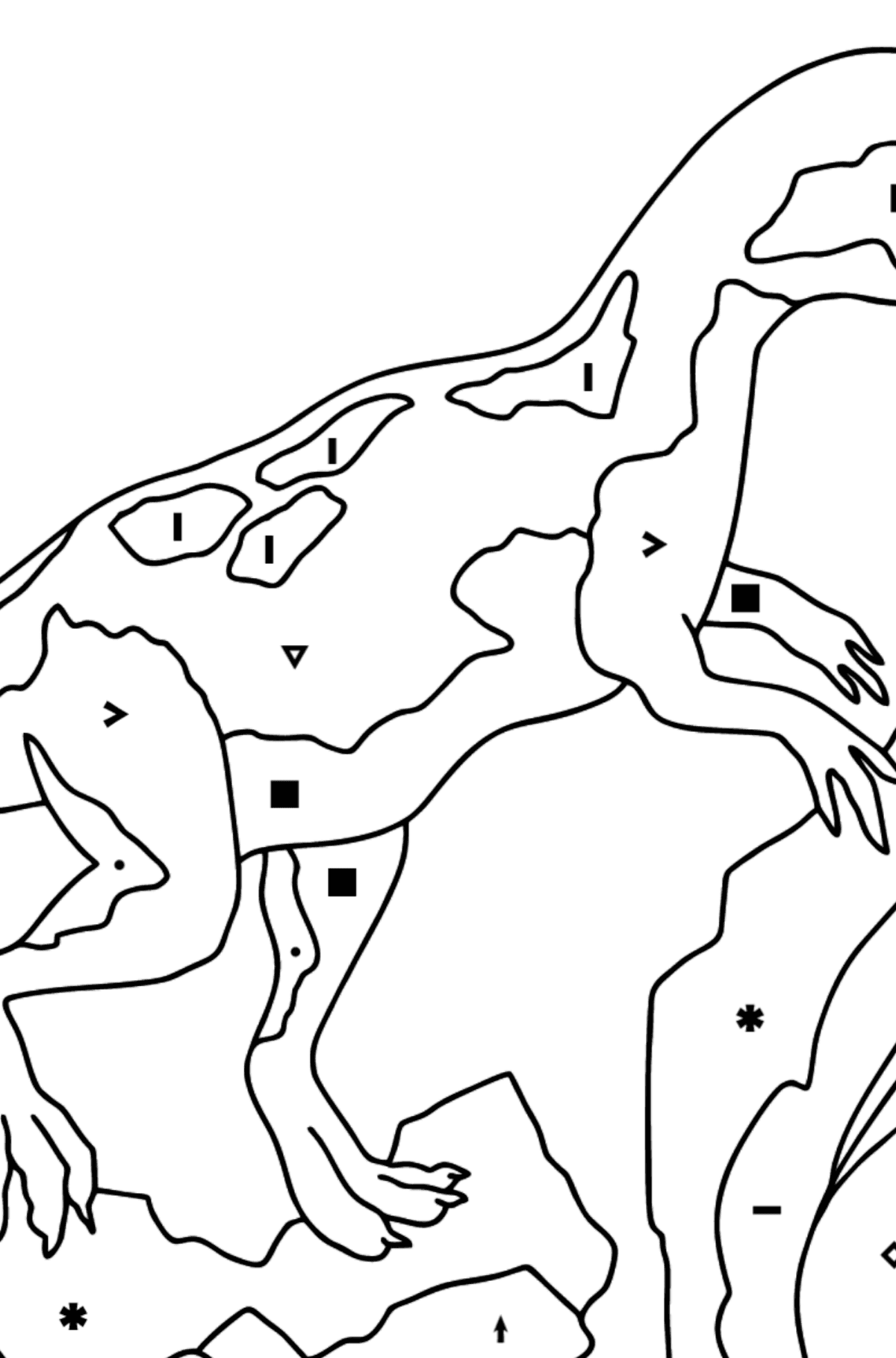 Tegning til fargelegging jurassic dinosaur (vanskelig) - Fargelegge etter symboler for barn