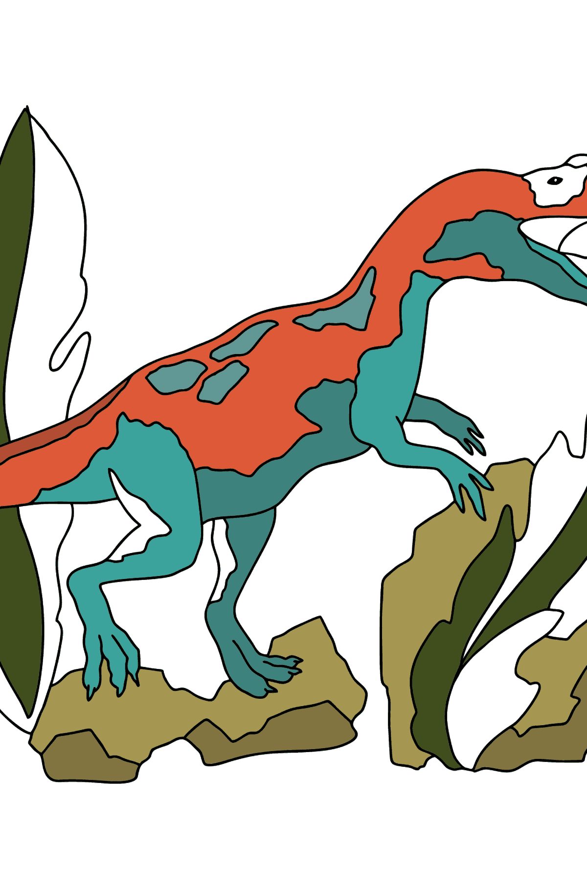 Dibujo para colorear de dinosaurio jurásico (difícil) - Dibujos para Colorear para Niños