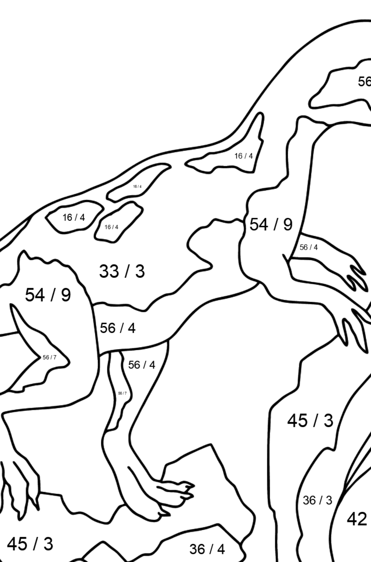 Tegning til fargelegging jurassic dinosaur (vanskelig) - Matematisk fargeleggingsside - divisjon for barn