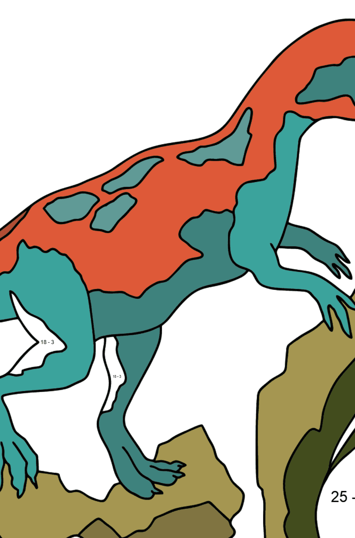 Coloring Page - Allosaurus - A Distinct Representative of Dinosaurs - Math Coloring - Subtraction for Kids