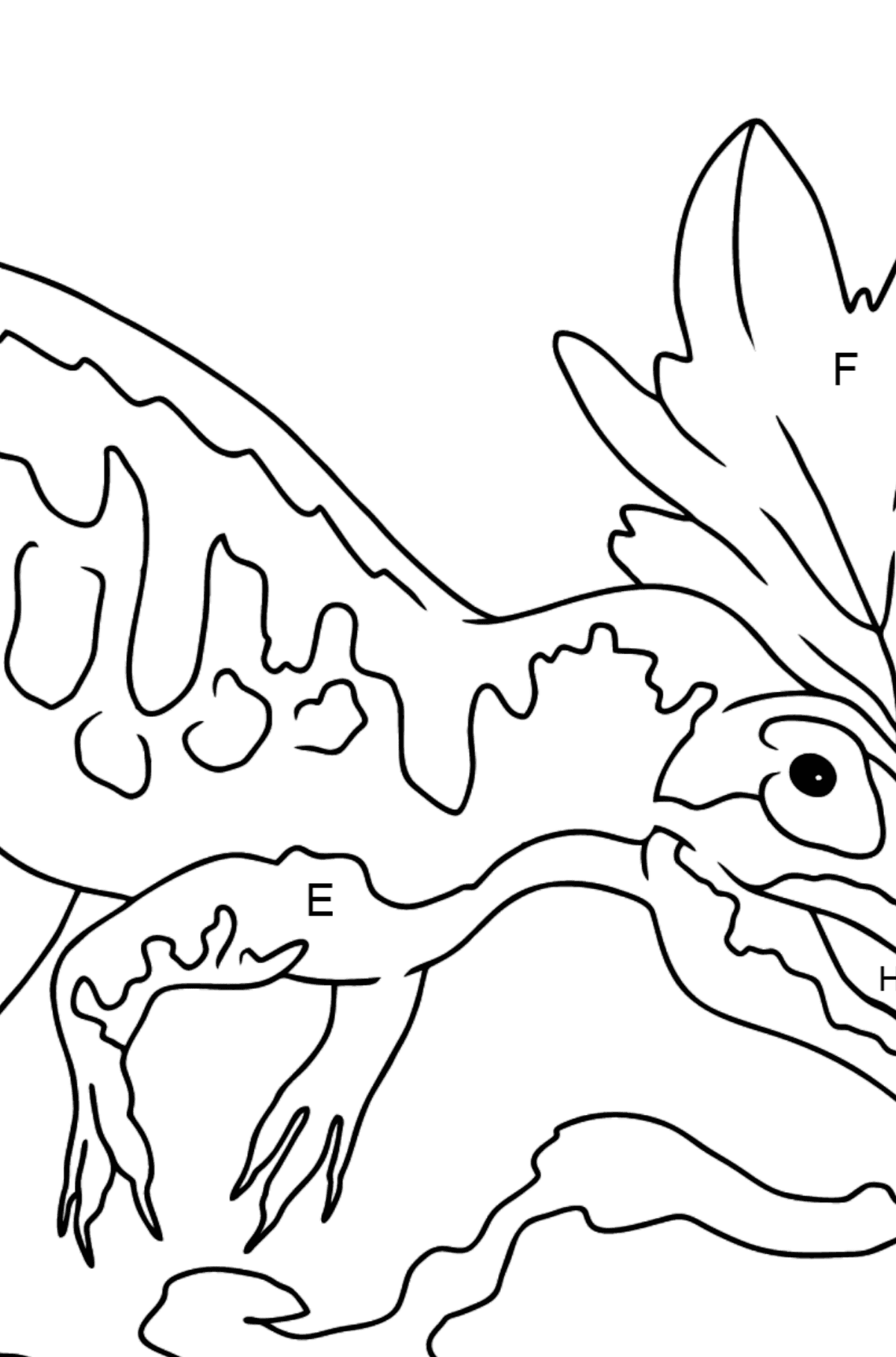 Allosaurus Malvorlage (einfach) - Ausmalen nach Buchstaben für Kinder