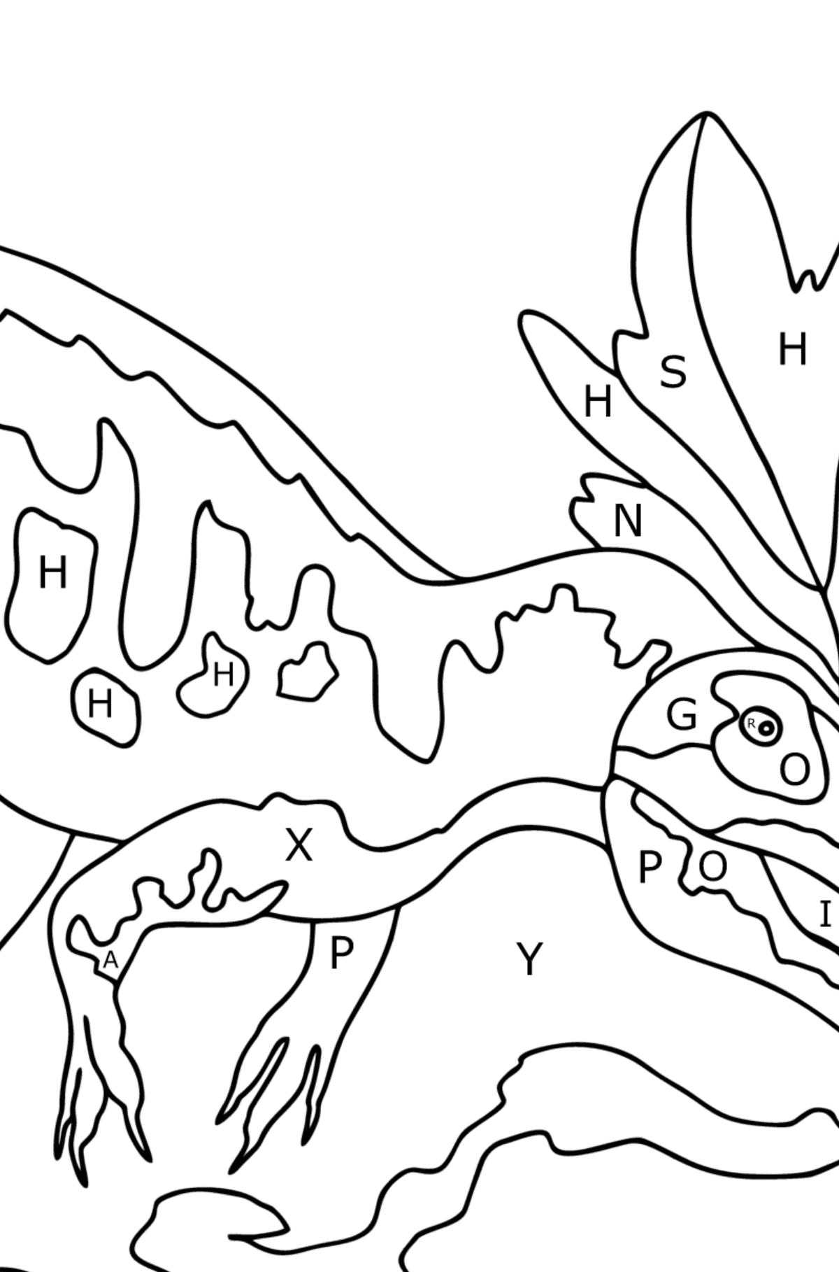 Målarbild allosaurus (svår) - Färgläggning av bokstäver För barn