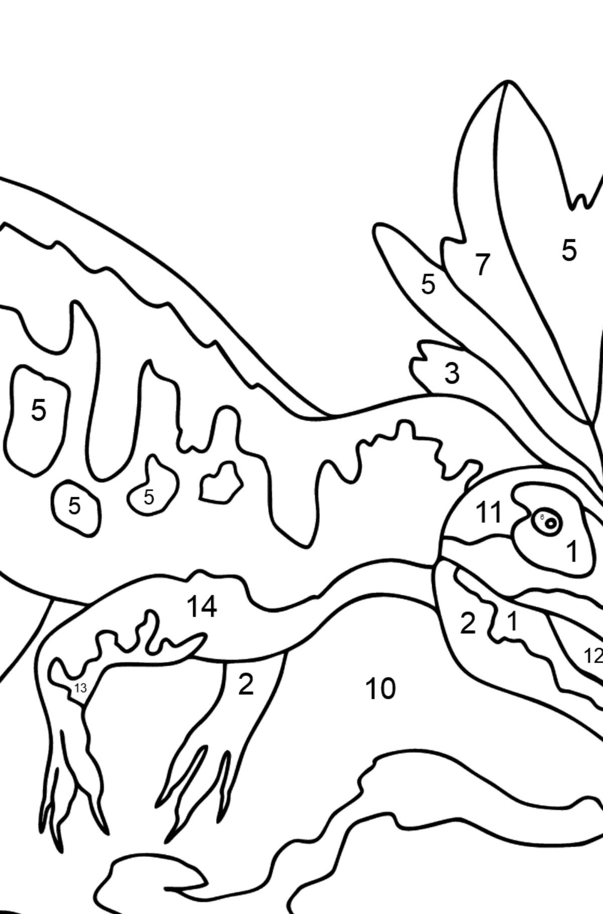 Målarbild allosaurus (svår) - Färgläggning efter nummer För barn