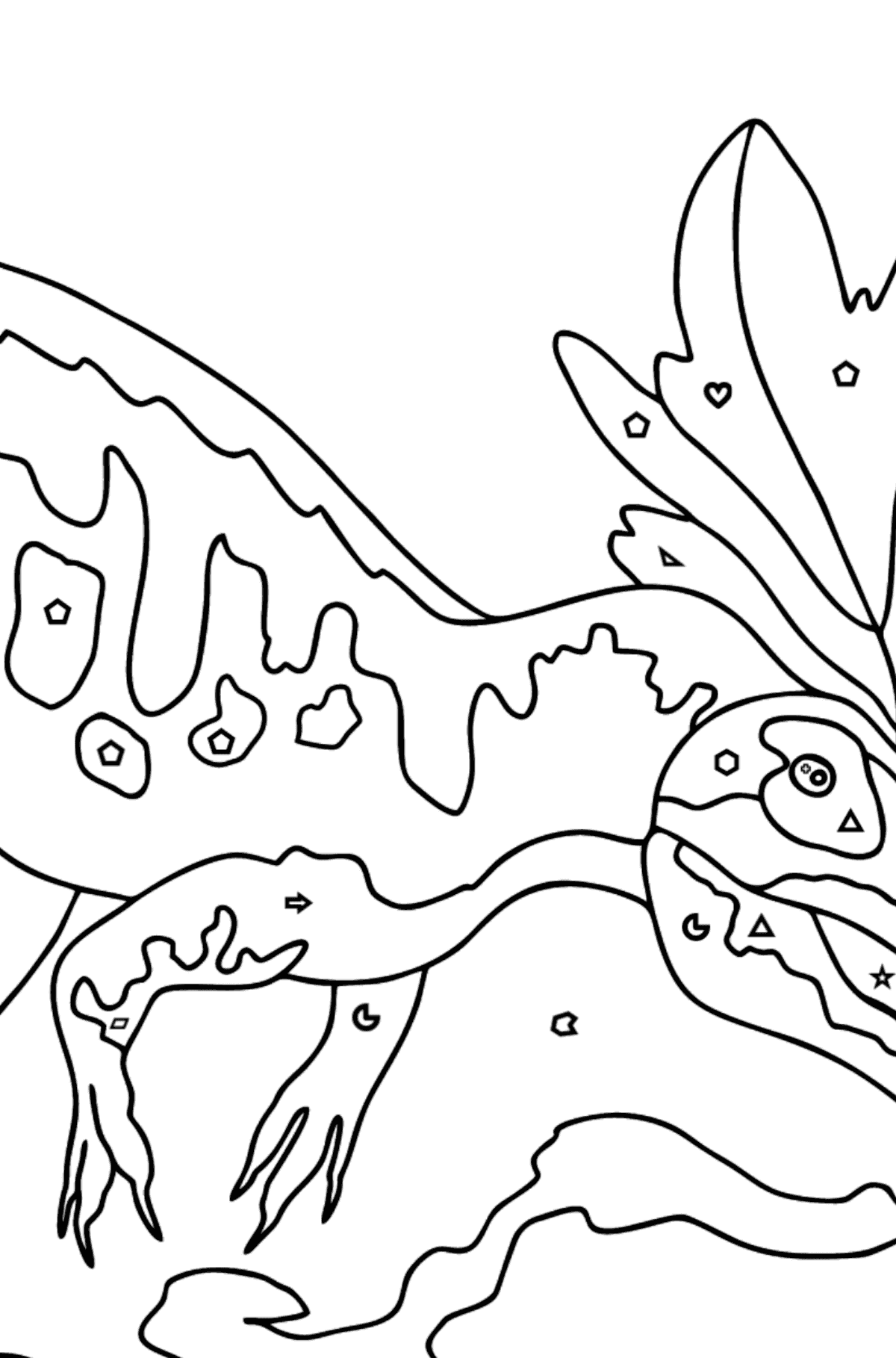 Desenho para colorir Allosaurus (difícil) - Colorir por Formas Geométricas para Crianças