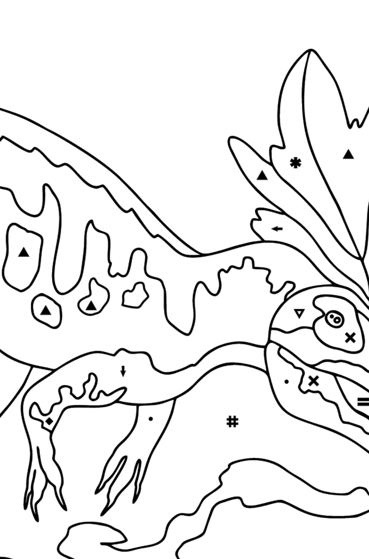Målarbild allosaurus (svår) - Färgläggning efter symboler För barn