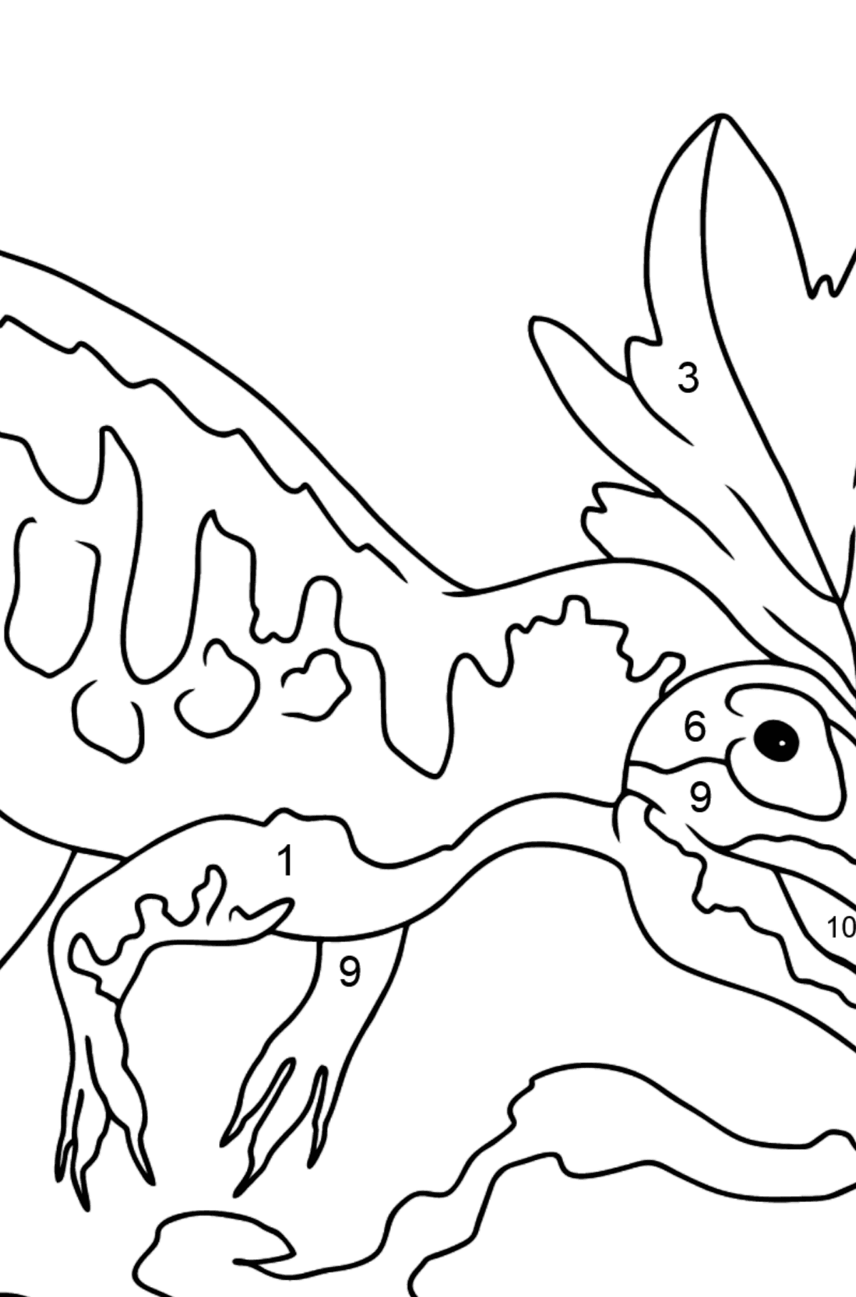 Tegning til fargelegging allosaurus - Fargelegge etter numre for barn
