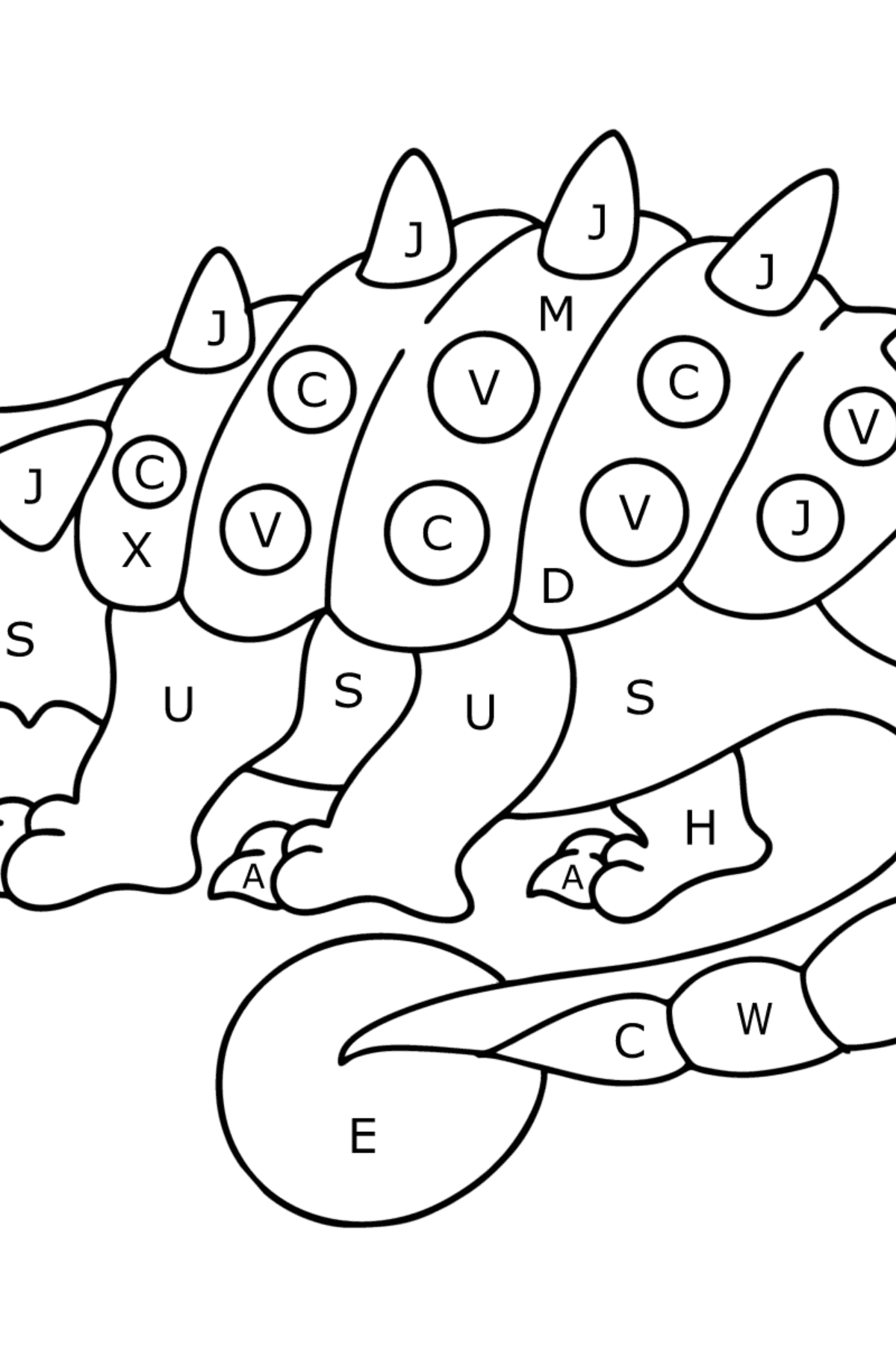 Dibujo de Anquilosaurio para colorear - Colorear por Letras para Niños