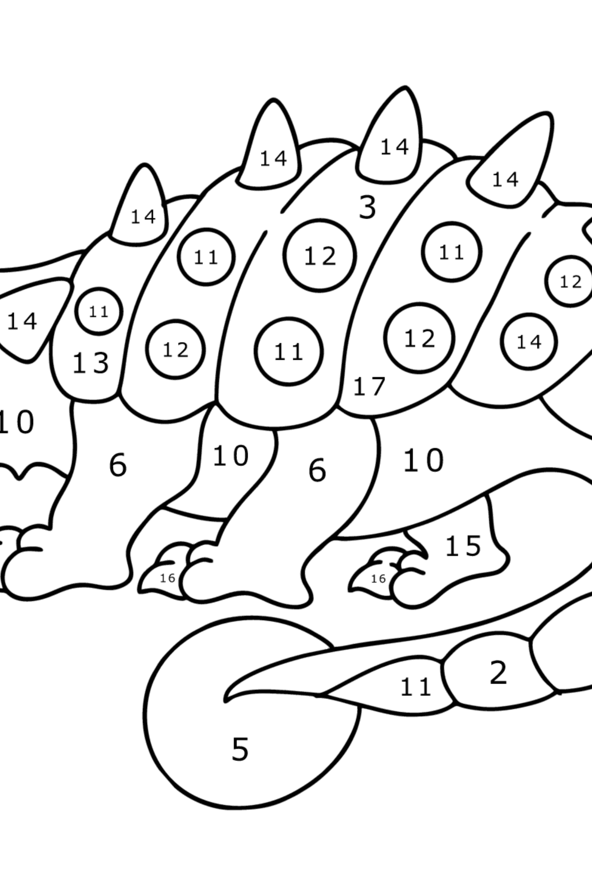 Desen de colorat anchilozaur - Desen de colorat după Număr pentru copii