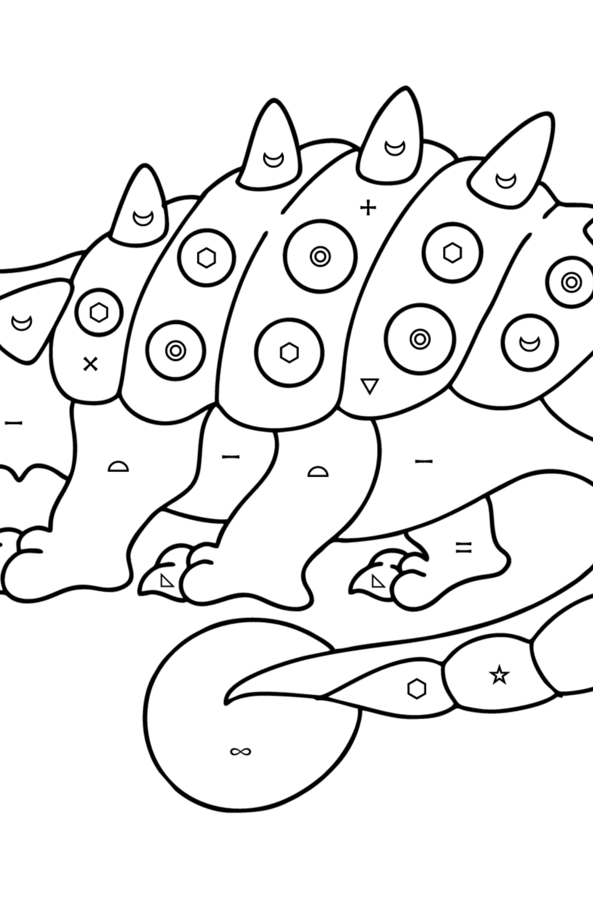 Målarbild ankylosaurus - Färgläggning efter symboler och av geometriska figurer För barn
