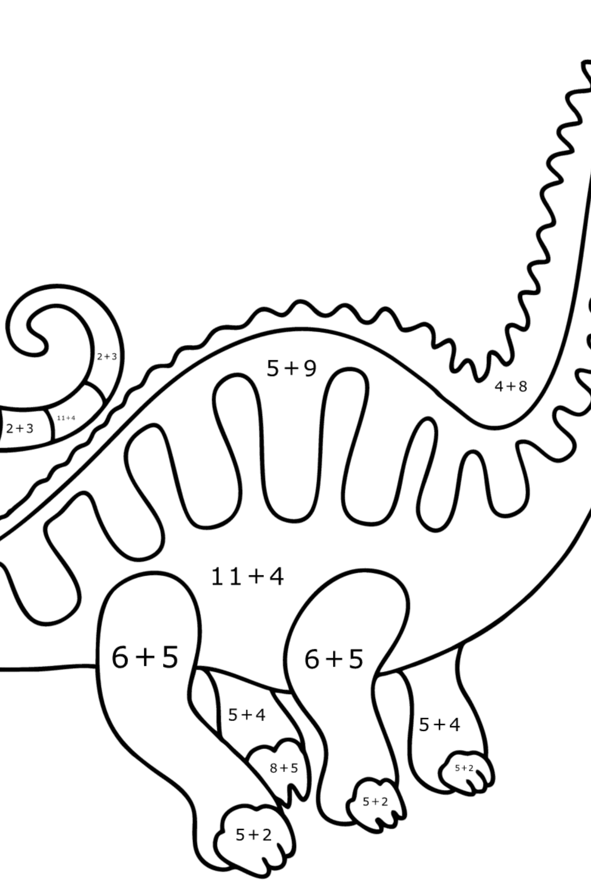 Dibujo de Apatosaurio para colorear - Colorear con Matemáticas - Sumas para Niños