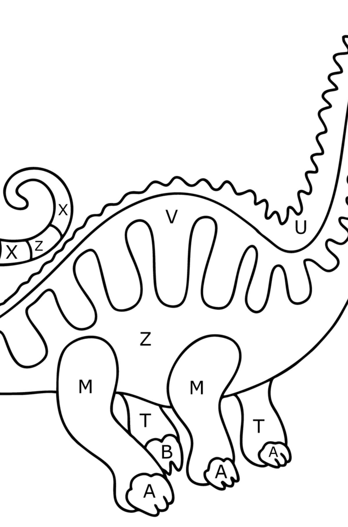 Dibujo de Apatosaurio para colorear - Colorear por Letras para Niños