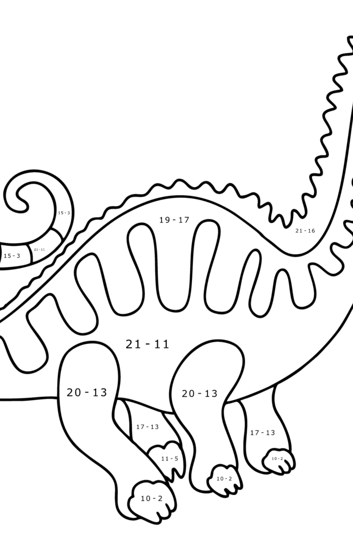 Ausmalbild Apatosaurus - Mathe Ausmalbilder - Subtraktion für Kinder