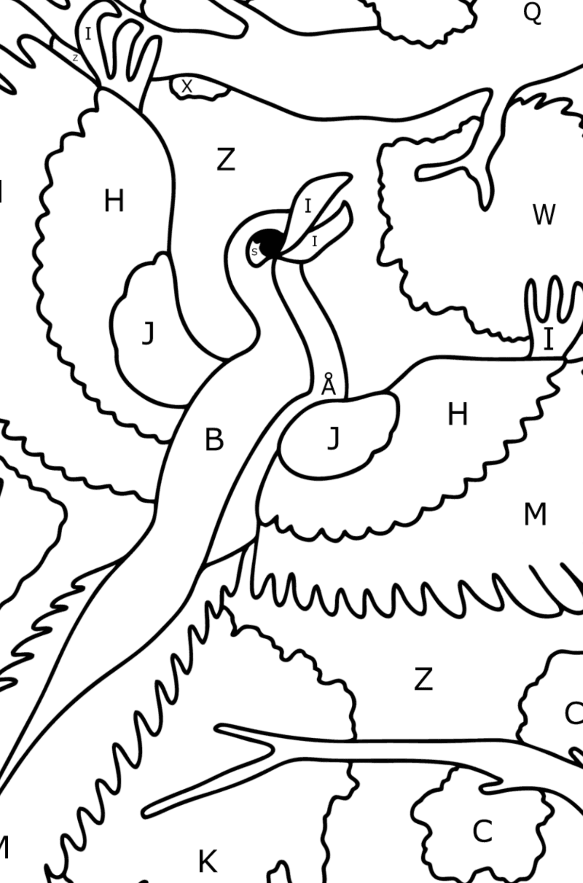 Tegning til fargelegging arkeopteryx - Fargelegge etter bokstaver for barn