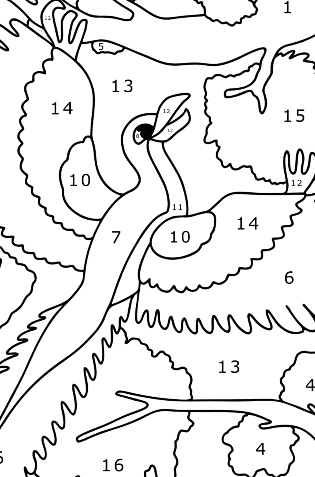 Tegning til fargelegging arkeopteryx - Fargelegge etter numre for barn