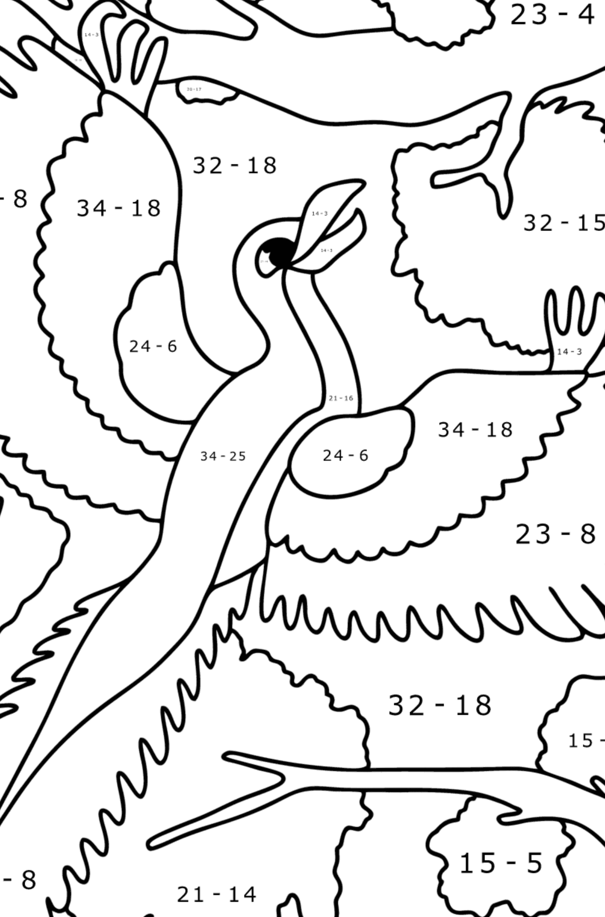 Dibujo de Arqueoptérix para colorear - Colorear con Matemáticas - Restas para Niños