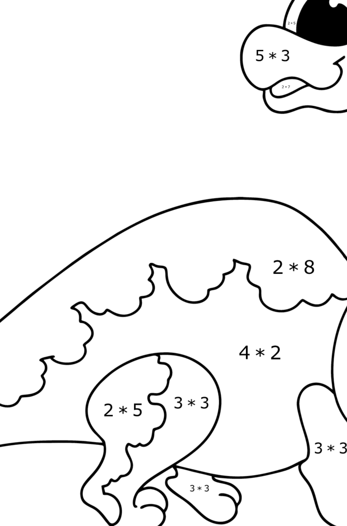Dibujo de Braquiosaurio para colorear - Colorear con Matemáticas - Multiplicaciones para Niños