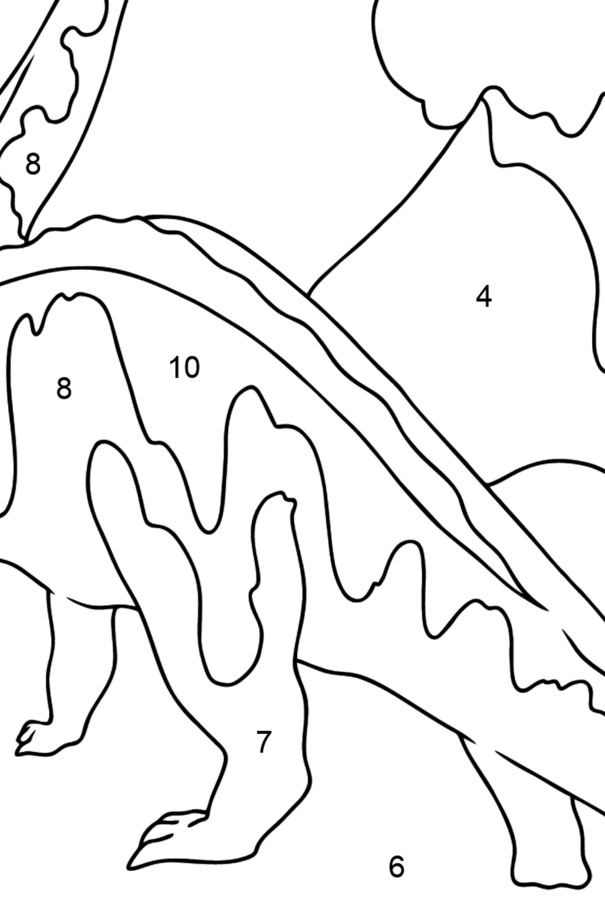 Desen de colorat brontozaur - Desen de colorat după Număr pentru copii