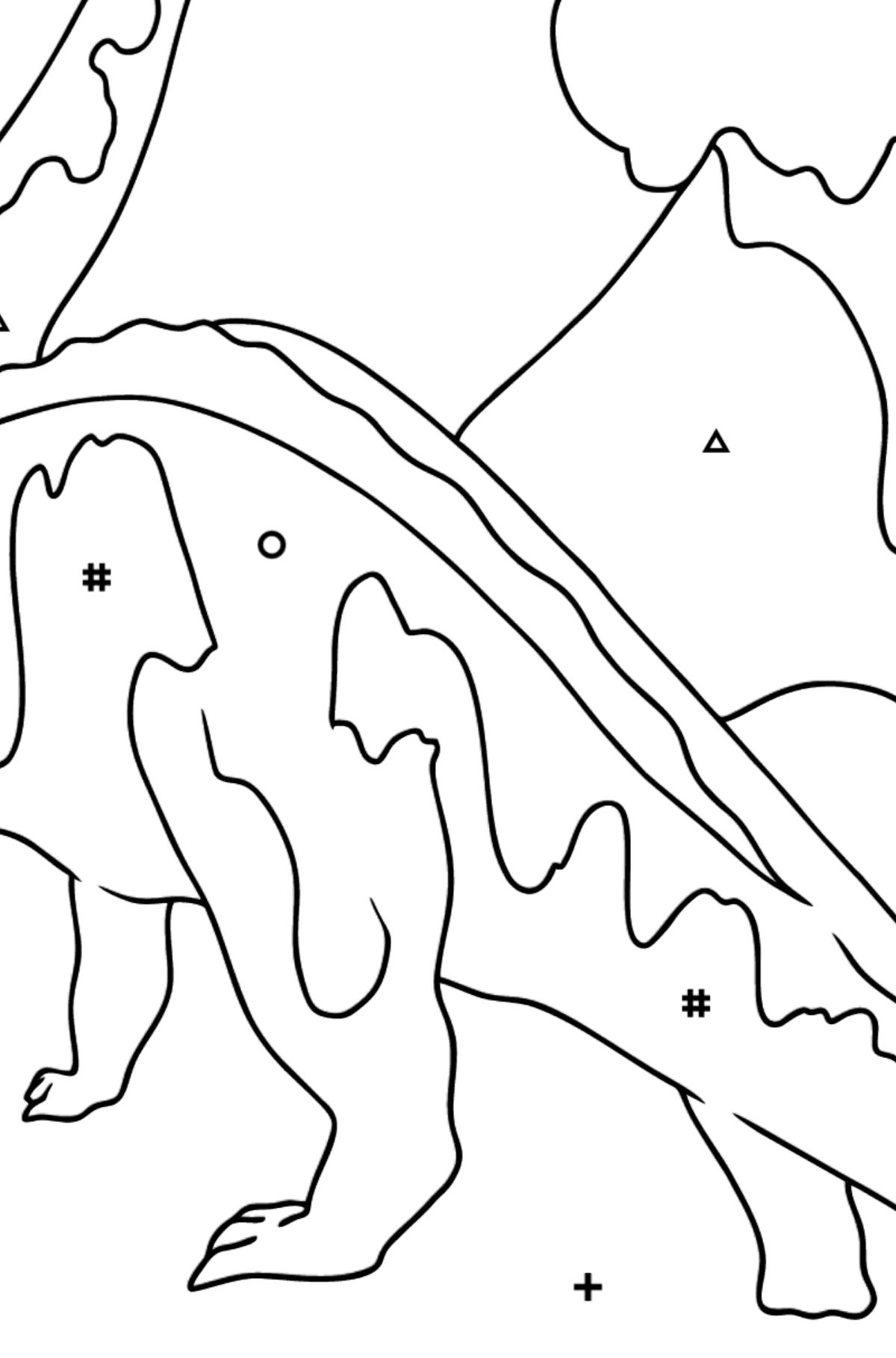Desen de colorat brontozaur (simplu) - Desen de colorat după Simbol și Forme Geometrice pentru copii