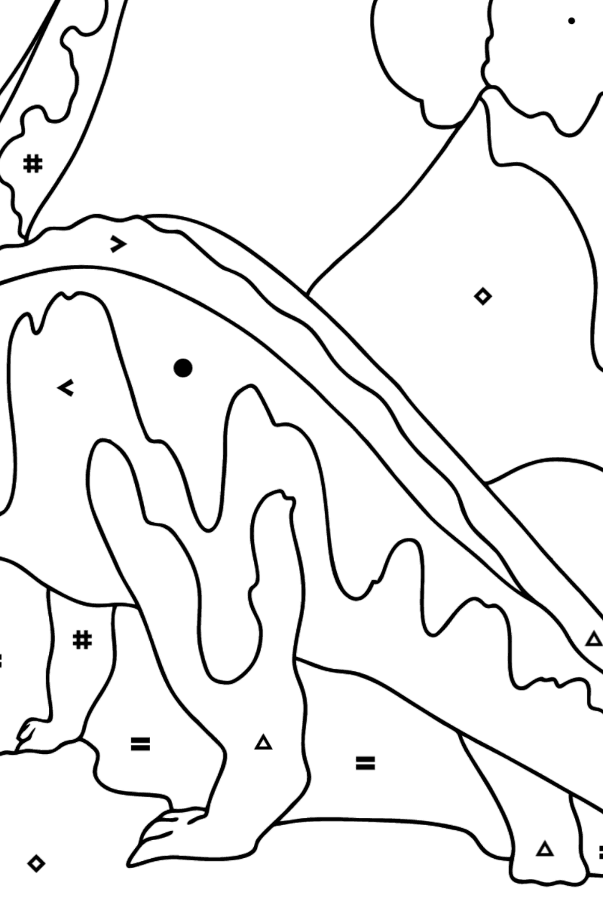 Desenho para colorir Brontossauro (difícil) - Colorir por Símbolos para Crianças